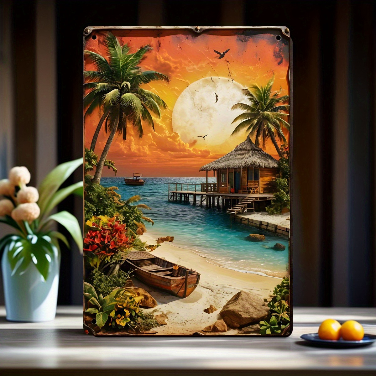 

Vintage Beach Sunset Metal Tin Sign (8x12 Inches) - 3d Visual Effect, Perfect For Home, Cafe, For Man Cave, Bar, Office & Party Decor