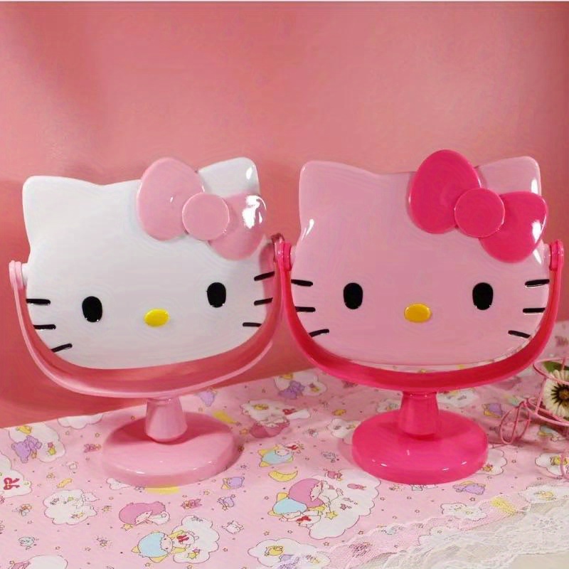 

1-pack Hello Kitty Cartoon Makeup Mirrors, Cute Princess Style, Plastic Vanity Mirror For Girls, Desk/table Top Design, Pink And White, Perfect For Female Student Dorm Decor