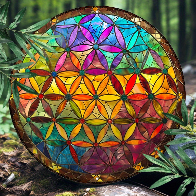 

Flower Of Life 8x8" Round Aluminum Wall Art - Durable & Uv Protected Metal Decor For Indoor/outdoor Use, Easy To Hang