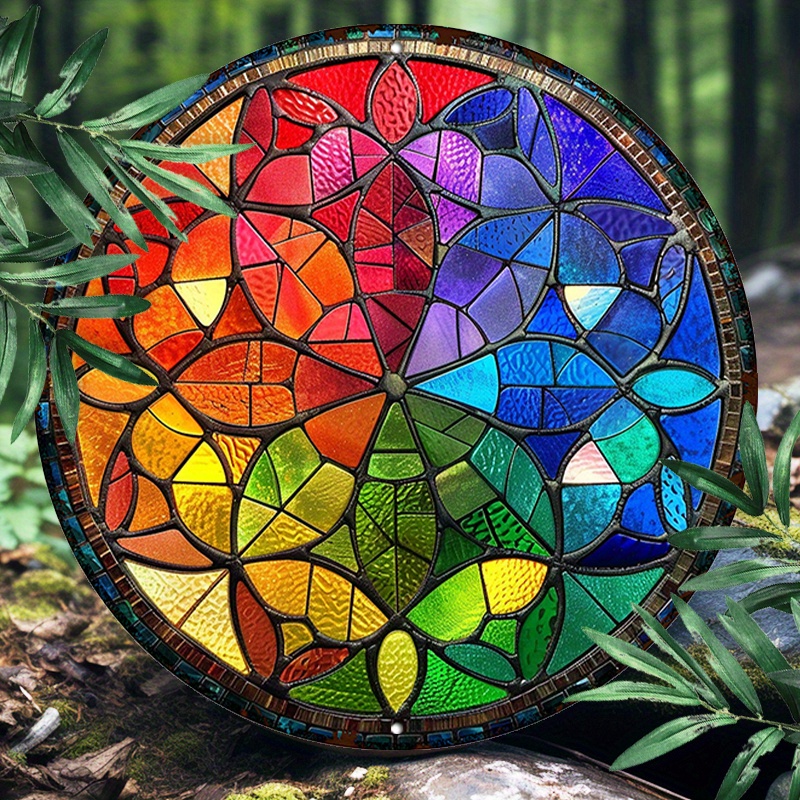 

decorative" Chic 8x8" Round Aluminum Sign - Durable & Uv Protected, Funny Metal Wall Art With Nouveau Flower Of Life Design For Indoor/outdoor Decor