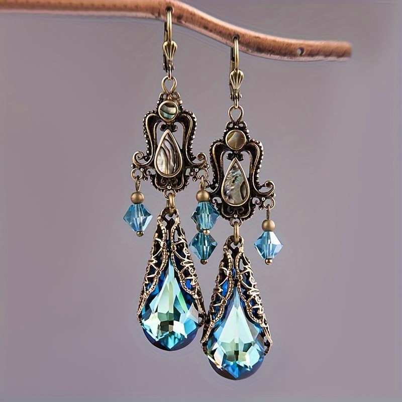 

Elegant Teardrop Synthetic Gems Design Dangle Earrings - Luxury Copper Jewelry For Women