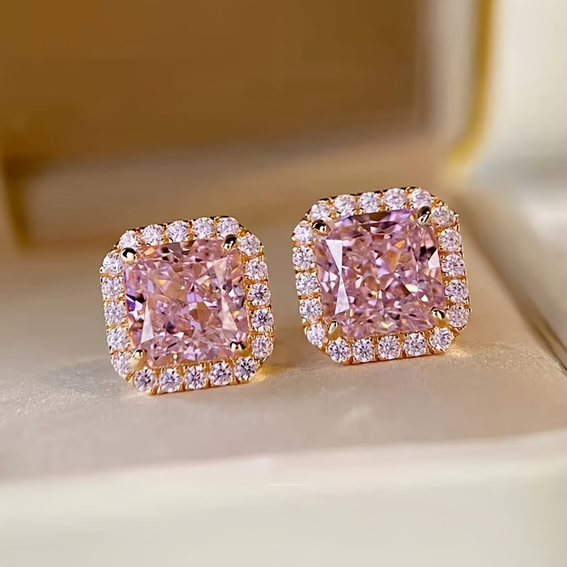 

Elegant Pink Gemstone Stud Earrings For Women - Perfect For Weddings, Engagements, And Daily Wear (box Included)