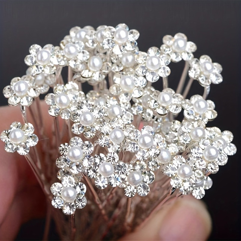 

20pcs Bridal Hair Pins Set, Faux Pearls & Sparkling Rhinestone, Elegant Simple Sweet Style, Wedding Hair Accessories For Bridesmaids