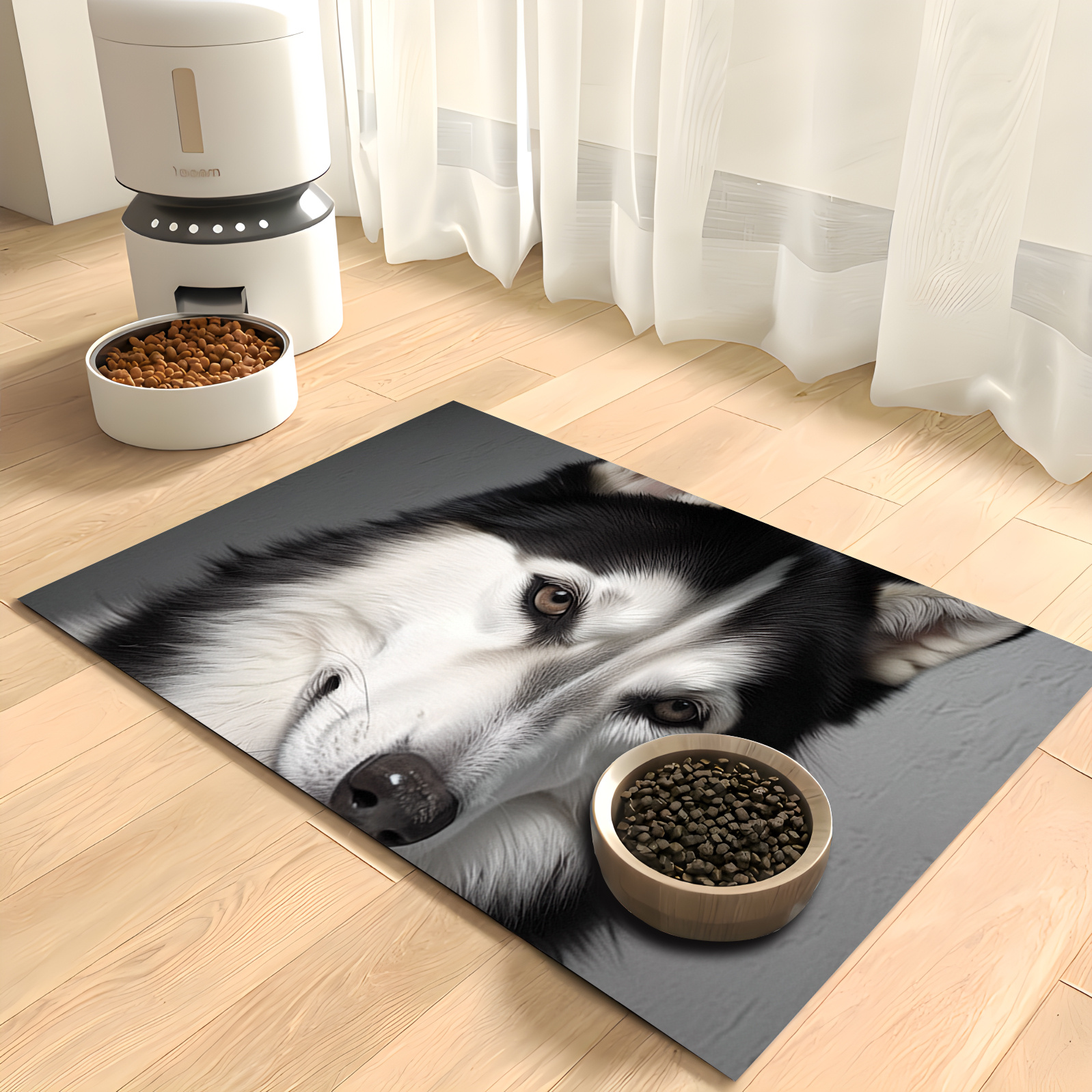 

Husky Pattern Polyester Dog Feeding Mat, Waterproof And Stain-resistant Pet Placemat For Indoor/outdoor Use, Fits All Dog Breeds And Sizes.