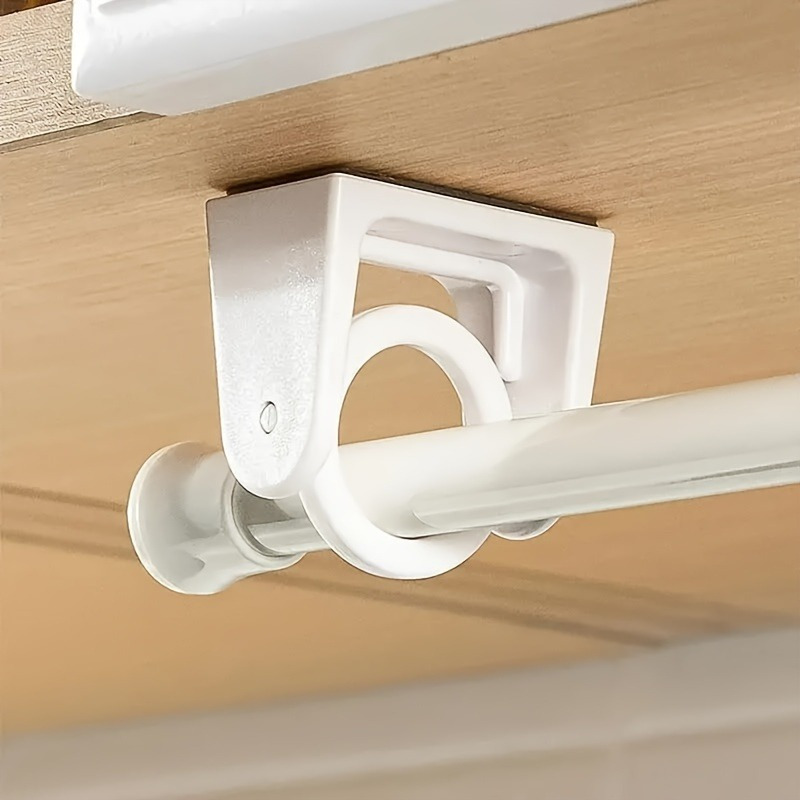 

4-piece Easy Install No-drill Curtain Rod Brackets - 360° Rotating, Self-adhesive Holders For Tension Rods, Versatile Home Decor Accessories