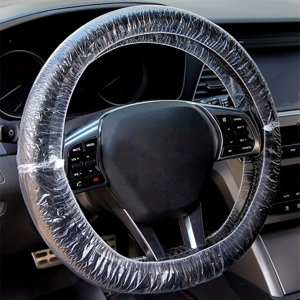 

50-piece Fit Disposable Steering Wheel Covers - Clear, Elastic Trim For Secure Fit, Easy Driving