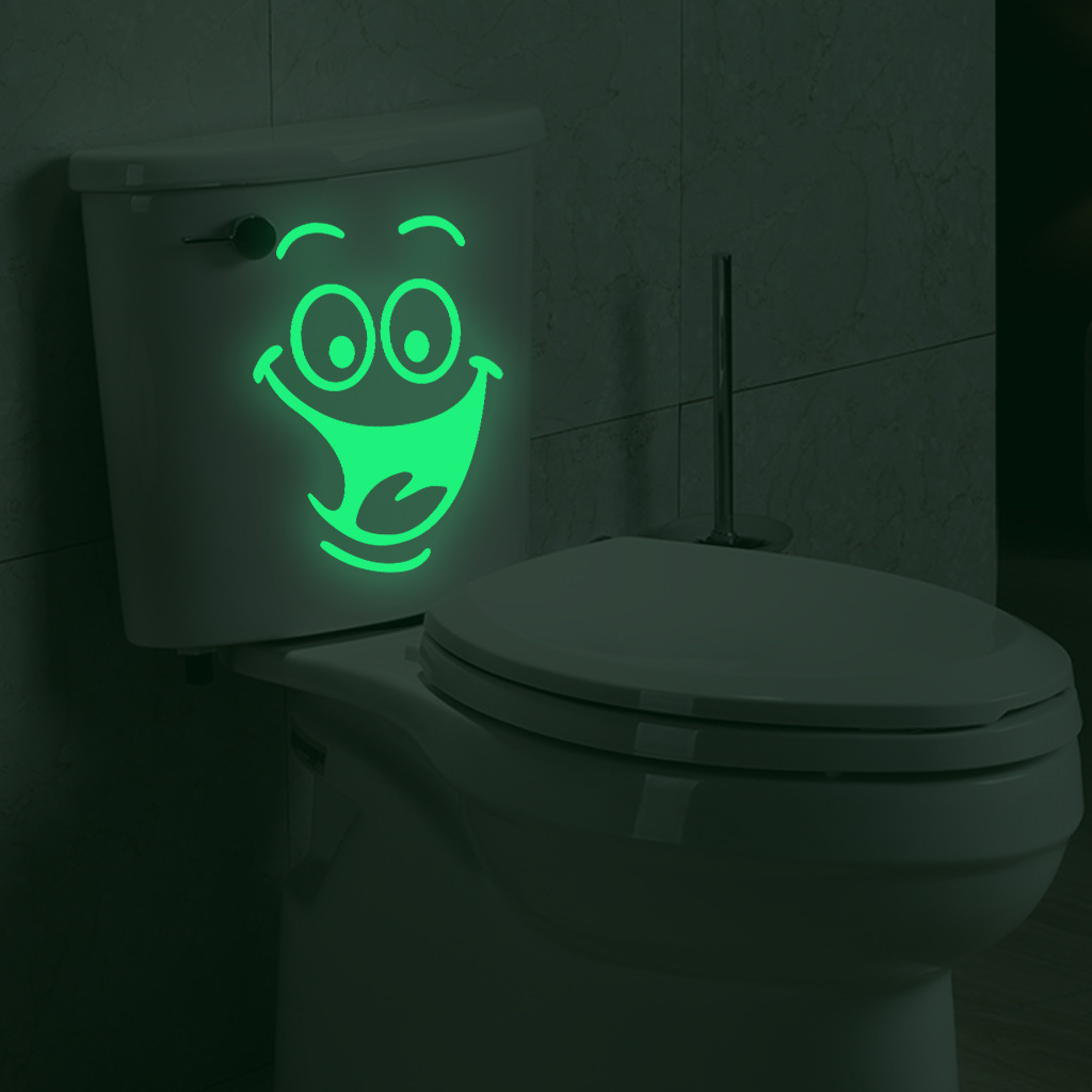 

Self-adhesive Glow-in-the-dark Toilet Lid Decal, 1pc Smiling Face Pattern, Reusable High-gloss Finish Pet Material, Irregular Shape, Suitable For Ceramic Surfaces - Green Glow Toilet Lid Sticker
