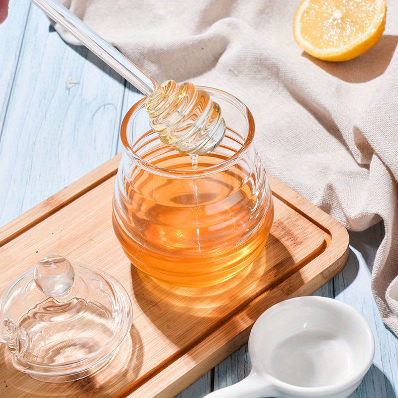 

1pc, 280ml/9.5oz Clear Glass Honey Jar With Stirring Rod, Heat Resistant, Perfect For Honey, Syrup, Sugar Storage, Restaurant Kitchen Essential Eid Al-adha Mubarak