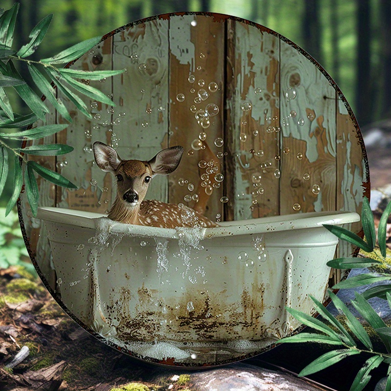 

Funny Deer Bath Soap 8x8" Round Aluminum Sign - Durable & Uv Protected Metal Decor For Bathroom, Restaurant, Or Outdoor Garden