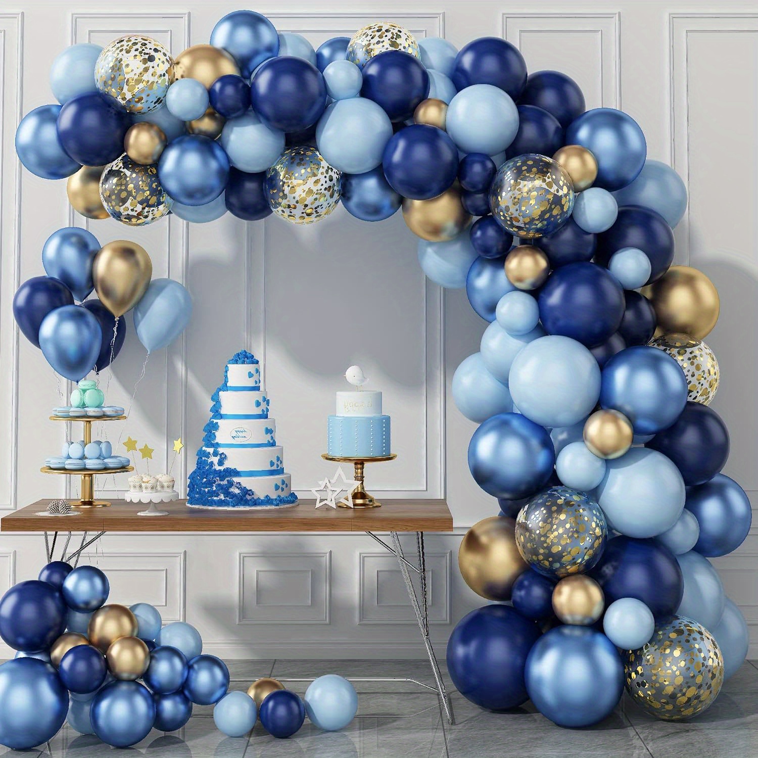 

97pcs Navy Blue Balloon Garland Arch Kit, Metallic Blue And Macaron Blue Balloons, Gold Confetti And Metallic Gold Balloons Arch For Birthday Party Decorations, Wedding, Bridal Shower, Baby Shower