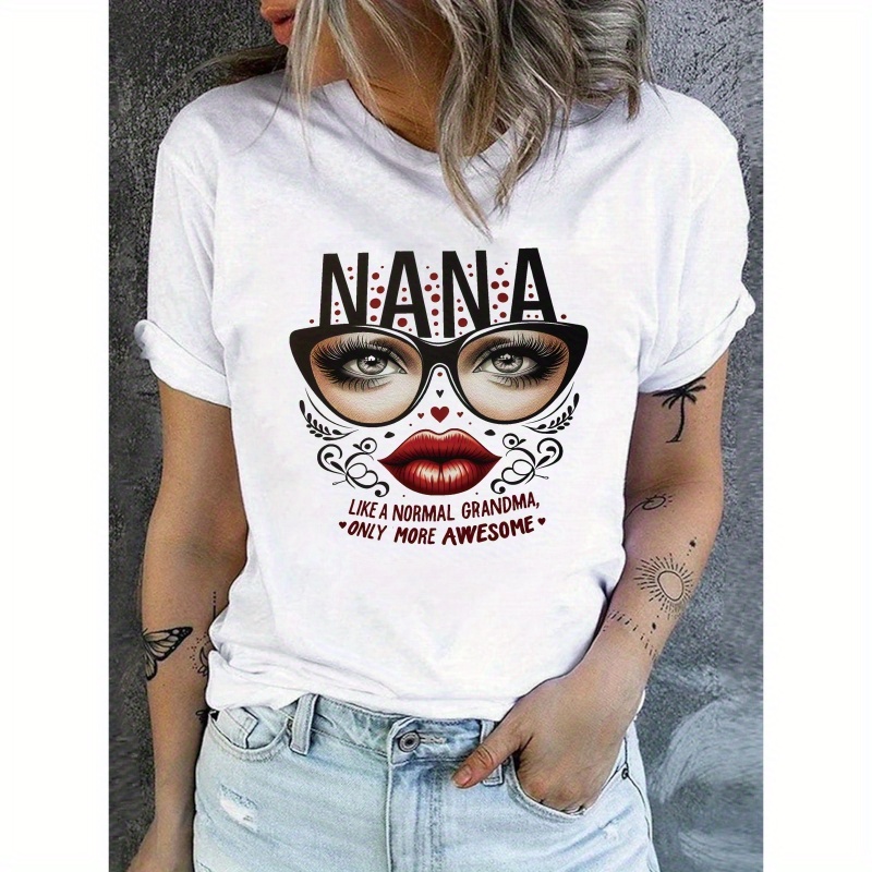 

Grandmother Nana Print Crew Neck T-shirt, Casual Short Sleeve T-shirt For Spring & Summer, Women's Clothing