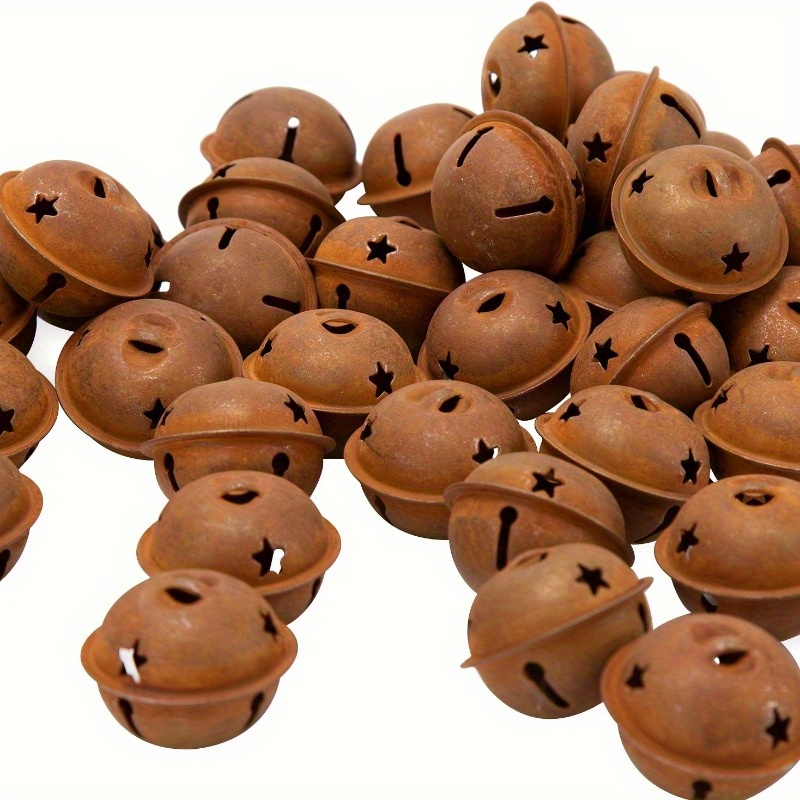 

10pcs Rusty Metal Jingle Bells 40mm With Star Cutouts For Christmas Diy Crafts Decoration - Uncharged Vintage Craft Bells