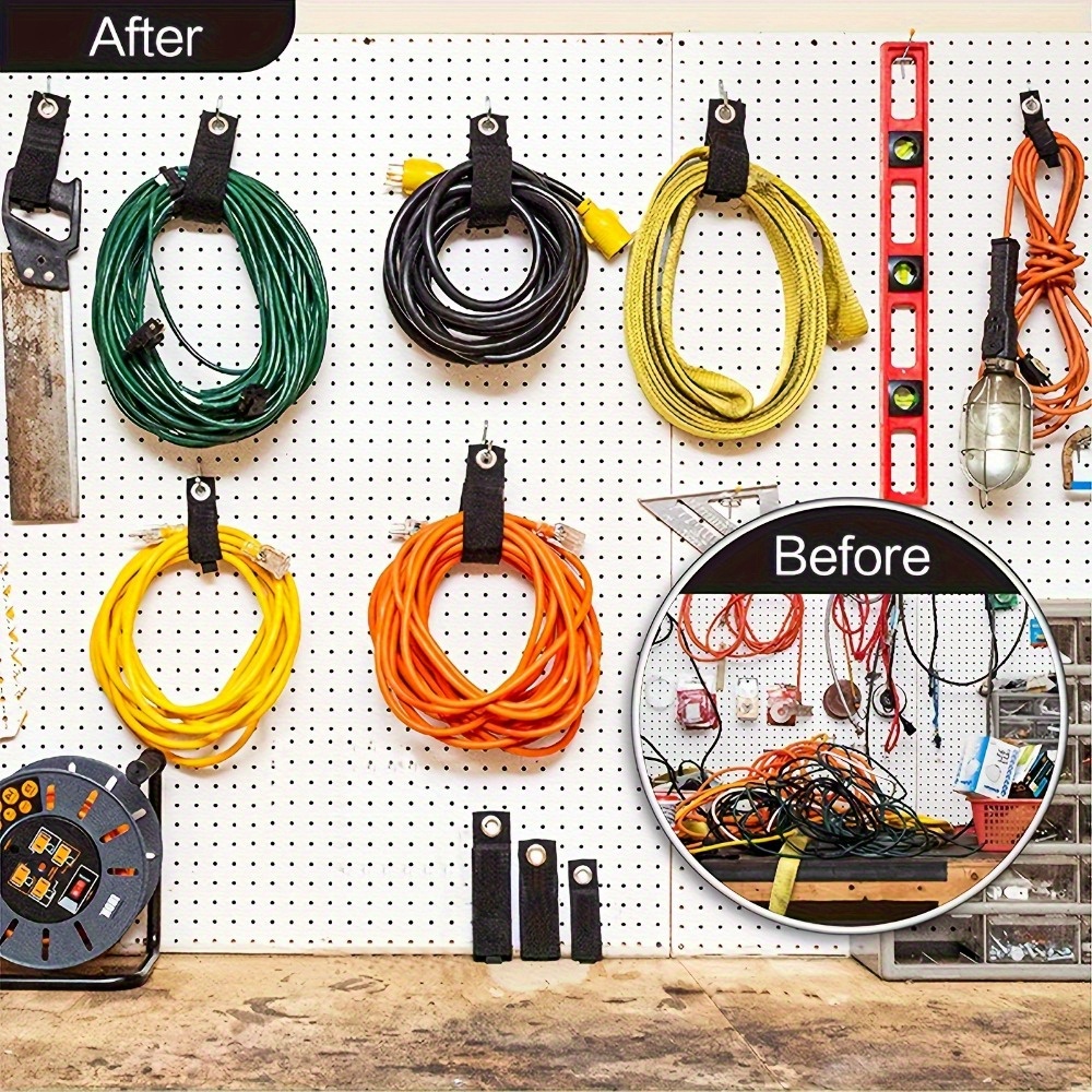 

12pcs/10pcs Extension Cord Organizer Hanger With Hook And Loop, Cord Wrap, Cable Straps For Cables, Hoses, Rope For Home, Rv And Garage Storage And Organization