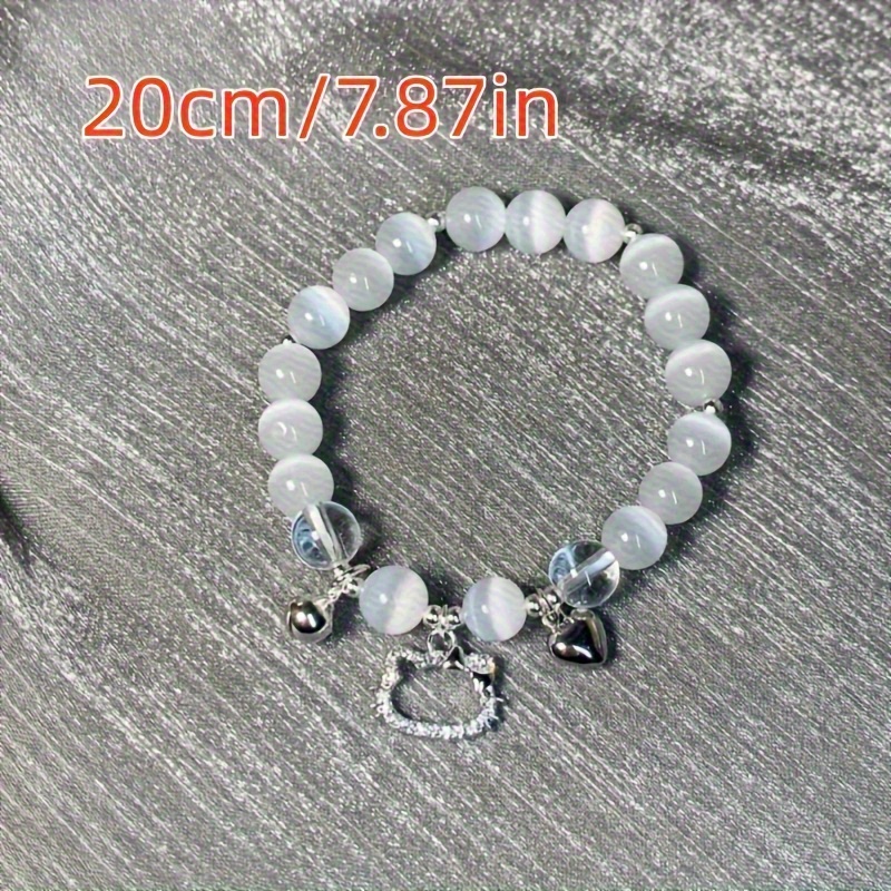 Sanrio Officially Hello Kitty Charm Beaded Bracelet, Cute Cartoon Elastic Y2K Style Heart-shaped Charm Bracelet, Hand Jewelry Decoration Birthday Festival Gift