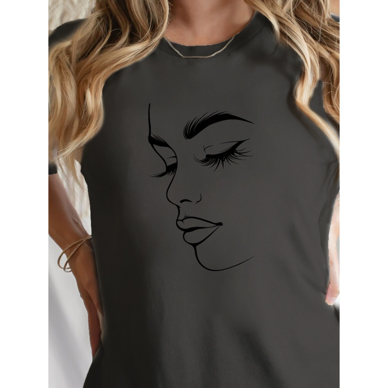 

Graphic Print Crew Neck T-shirt, Casual Short Sleeve Top For Spring & Summer, Women's Clothing