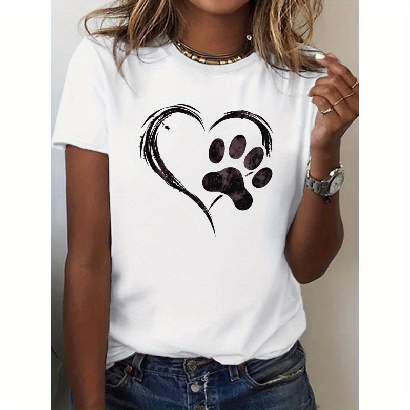 

Love Pet Print Crew Neck T-shirt, Casual Short Sleeve Top For Spring & Summer, Women's Clothing