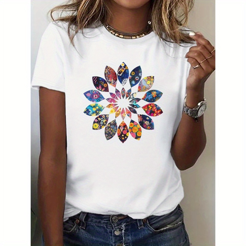 

Hippie Floral Vibrance G500l Pure Casual Women's T-shirt, Comfort Fit