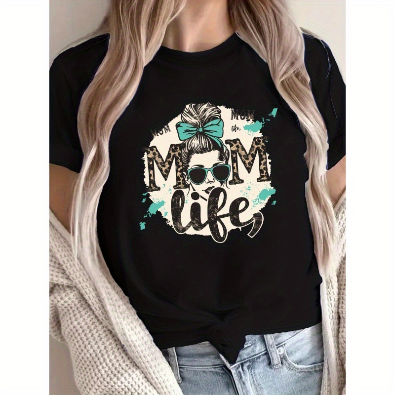 

Mom Life Print Crew Neck T-shirt, Casual Short Sleeve Top For Spring & Summer, Women's Clothing