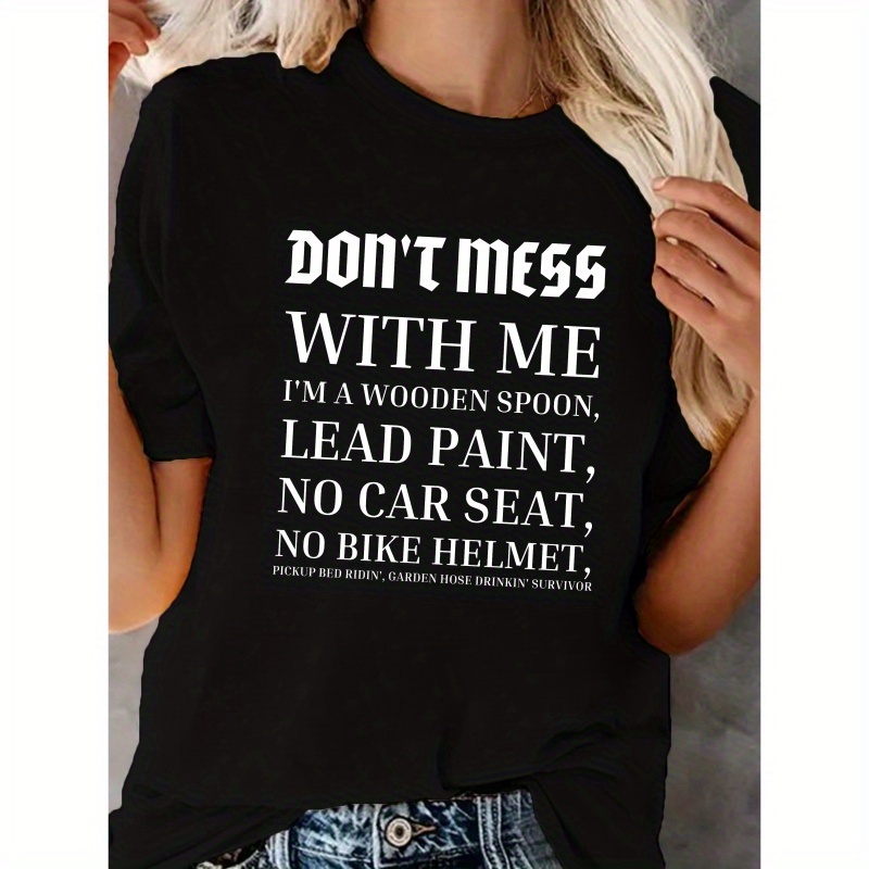 

Letter Print Crew Neck T-shirt, Casual Short Sleeve Top For Spring & Summer, Women's Clothing