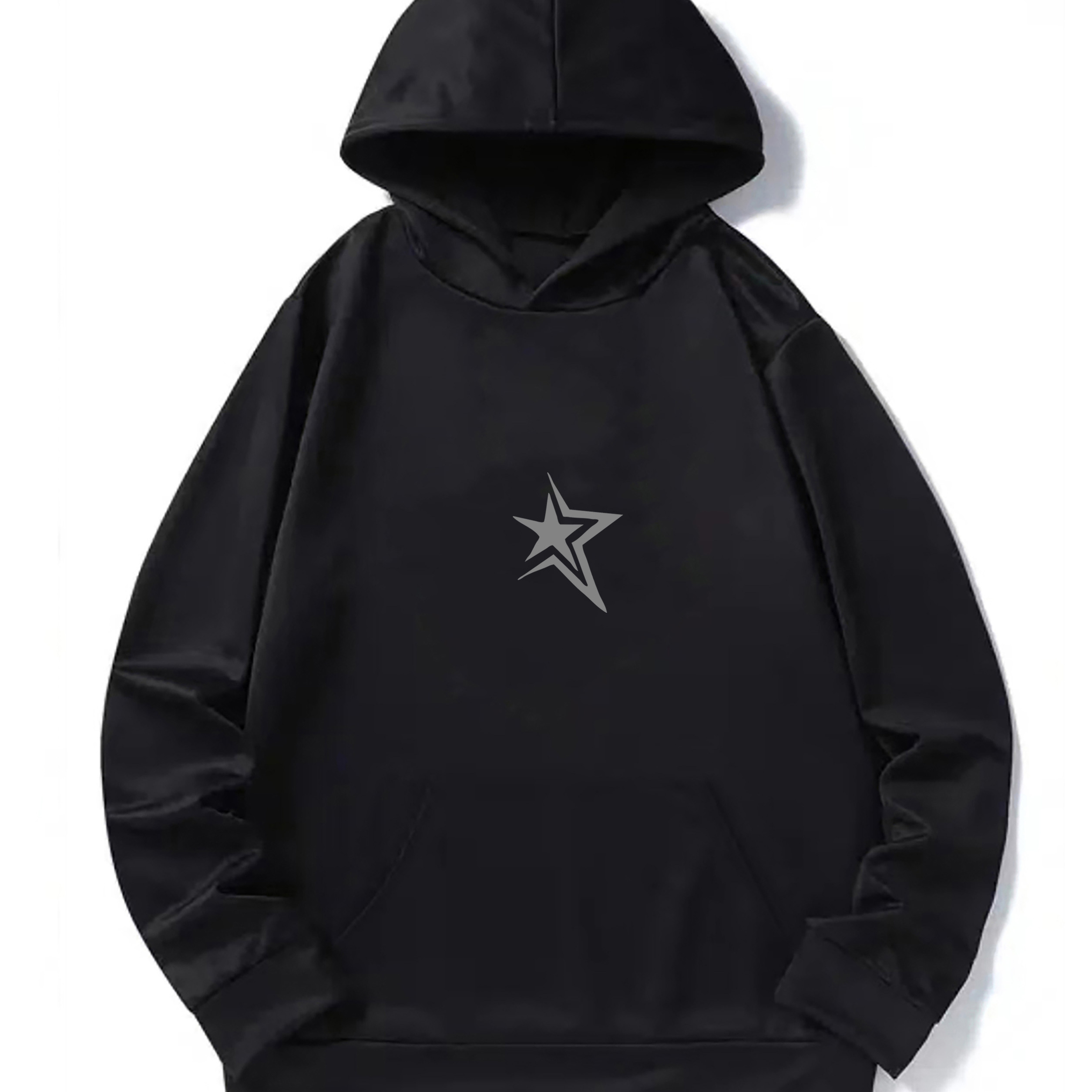 

Star Print, Men's Pullover Round Neck Hoodies With Kangaroo Pocket, Long Sleeve Hooded Sweatshirt, Loose Casual Top For Autumn Winter, Men's Clothing As Holiday Gifts