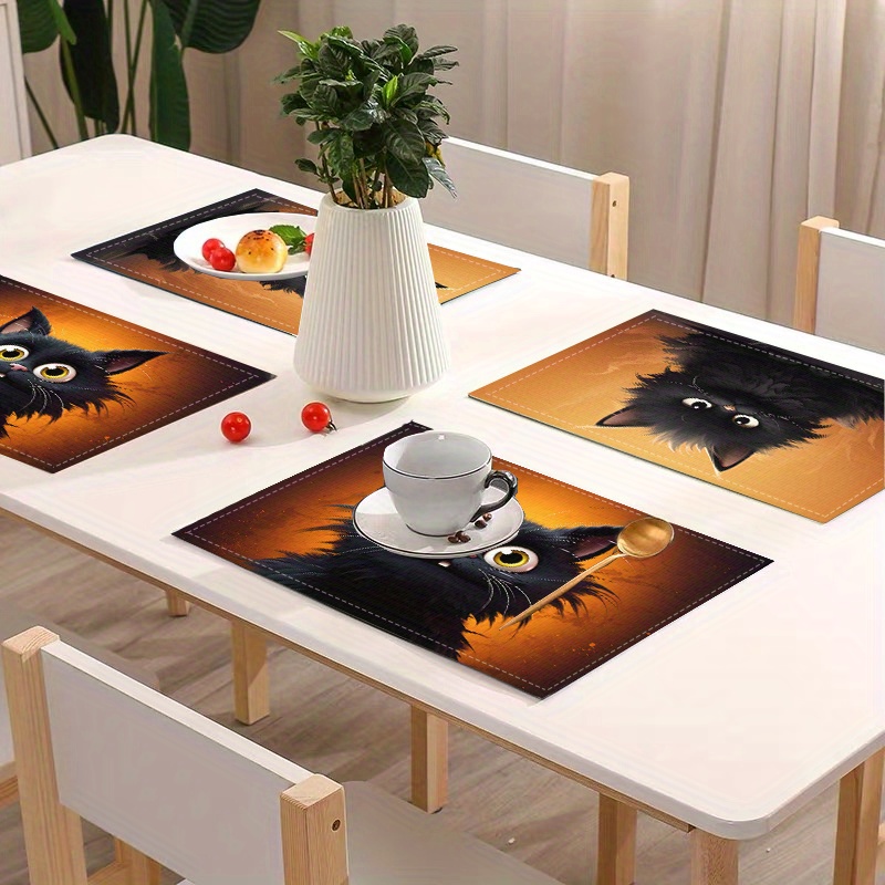 

2pcs, Linen Place Mats, Cartoon Cute Cat Design, Dining Table Mats For Kitchen & Restaurant, Suitable For Party Decor, Home Dining Table Mat Set, Linen Home Decor