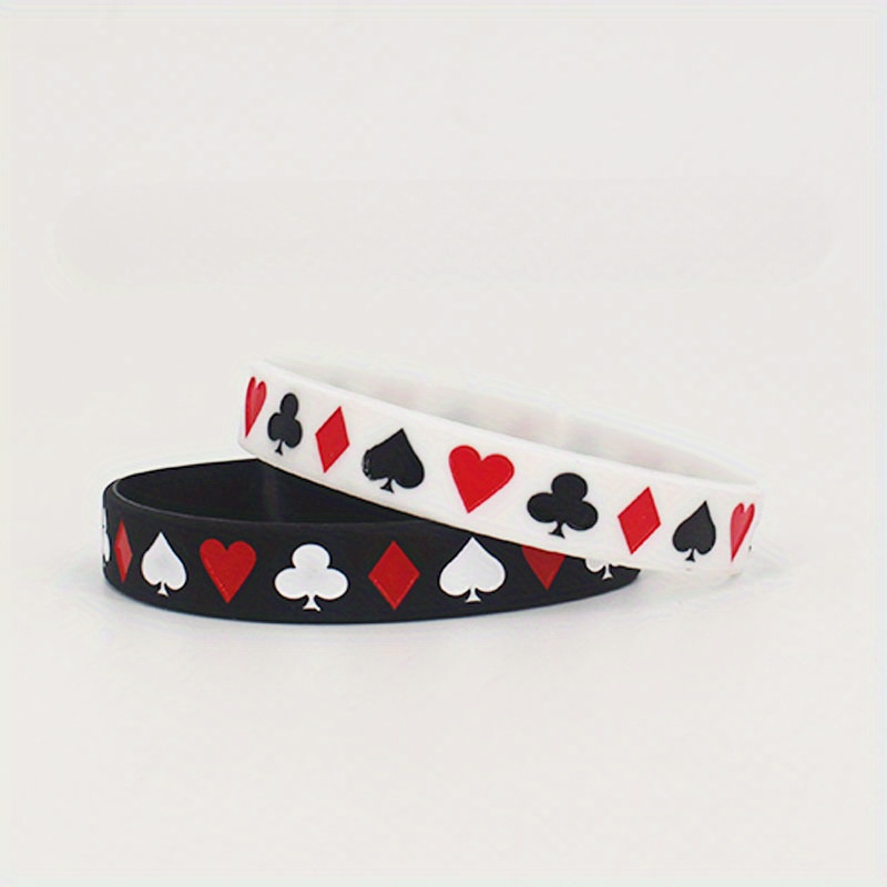 2pcs Poker-themed Silicone Wristbands - Black & White Couple Bracelets Suitable For Daily Wear, Parties, Gifts - Funky Poker For , Tournaments, Wear - Unisex Accessory