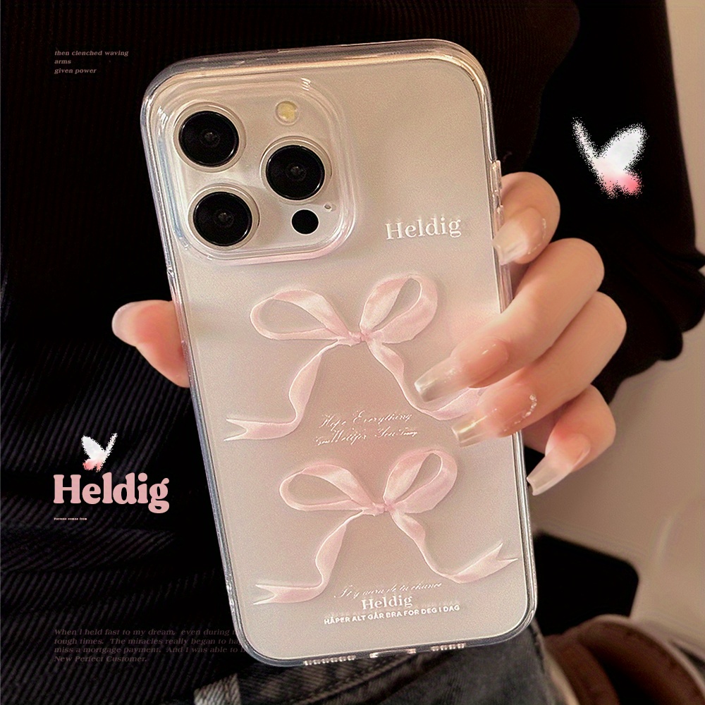 

Heldig Transparent Tpu Phone Case With Pink Bow Design, Shockproof Full Protection Cover For 15 14 13 12 11 Xs Xr 8 7 Pro Max