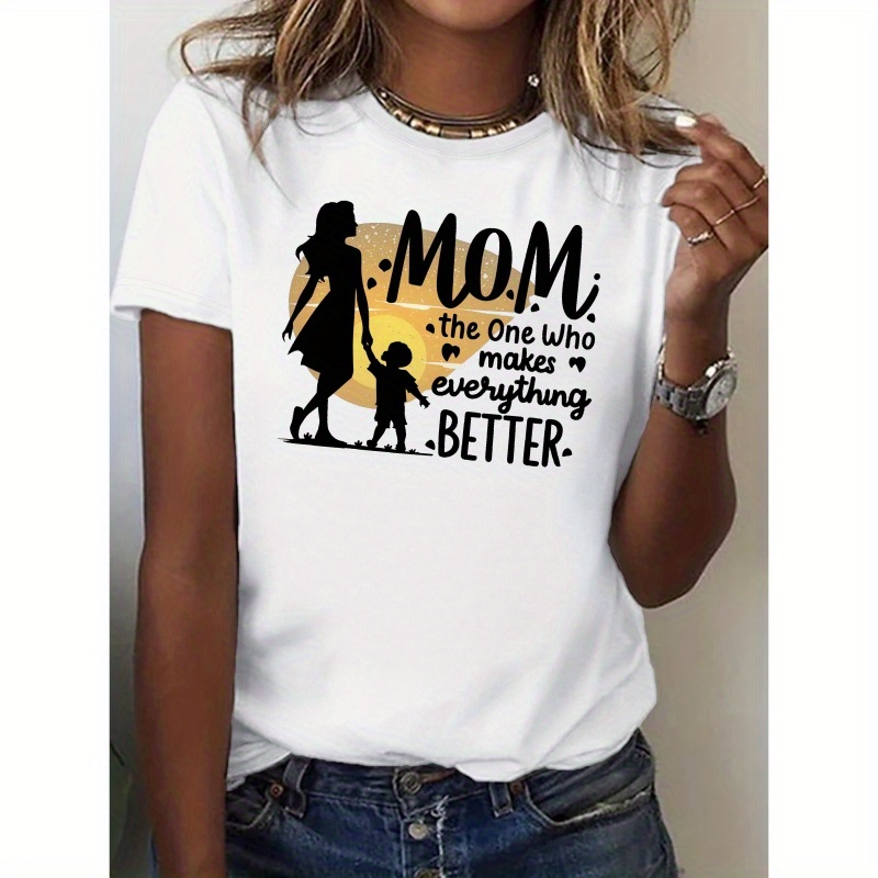 

Mother's Day Print Crew Neck T-shirt, Casual Short Sleeve Top For Spring & Summer, Women's Clothing