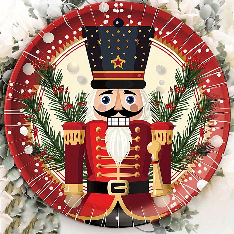 

1pc 8x8 Inch Waterproof Aluminum Nutcracker Christmas Wreath Decor Door Hanger Wall Sign With Hd Printing - Lzf292
