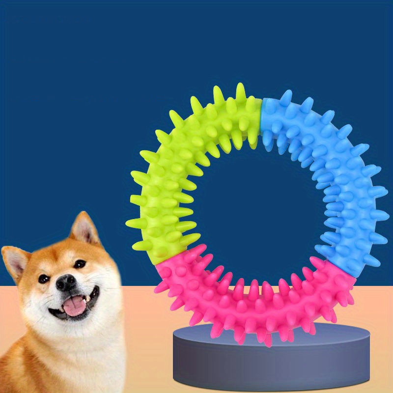 

1pc Dog Chew Toy - Tpr Rubber Spiky Ring For Dental Health, Interactive Play & Training | Bite-resistant, Pack (blue, Green, Pink), Dog Toys For Aggressive Chewers