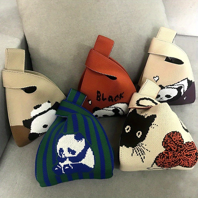 

Mini Knit Tote Bag, Cute Bridesmaid Gift, Panda Cartoon Shopping Bag, Snack Fruit Packaging Bag, Tote Bag