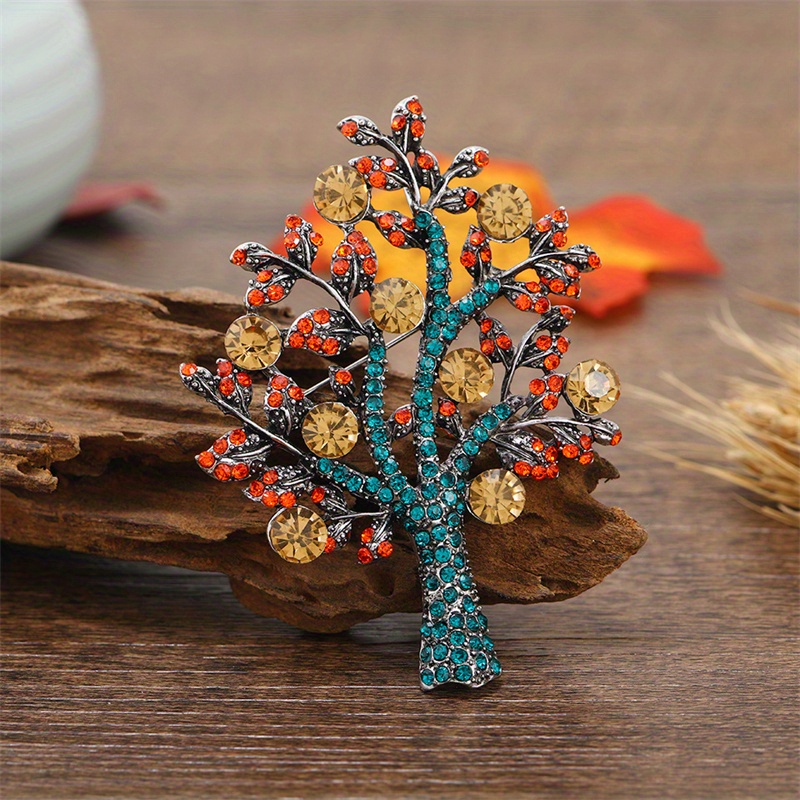 TEMU Broche Tendance Perle Cristal Arbre de Vie, Créative Vintage, Strass, Cadeau, Épinglette de Manteau, Bijoux