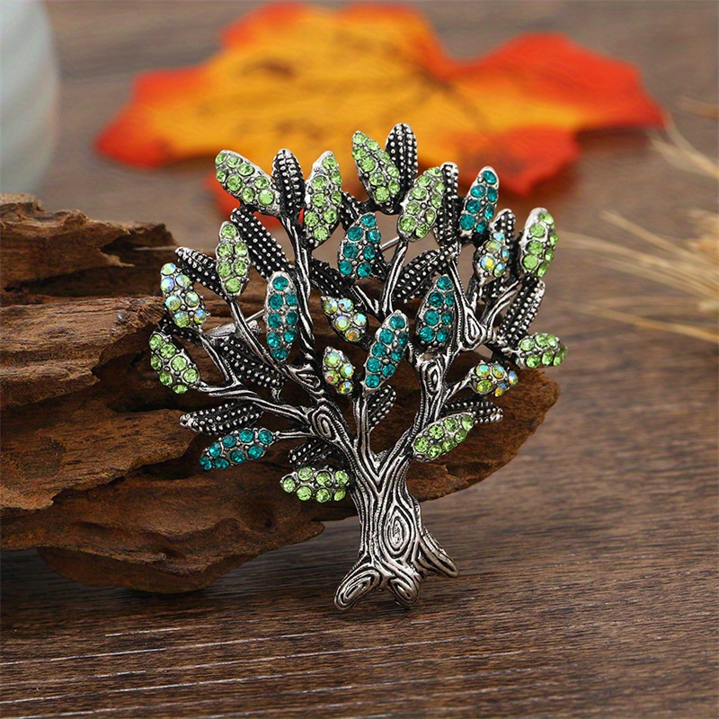 E-shop Modische Perlen Kristall Baum des Lebens Brosche Kreative Botanische Vintage Farbe Strass Geschenk Mantel Anstecker Schmuck Ergänzungen