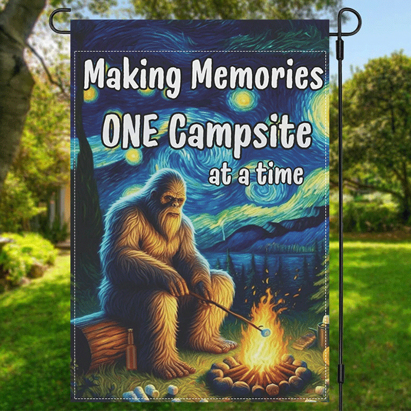 

1pc, Making Memories 1 Campsite At A Time Garden Flag, Camping Camper Theme Lawn Flag Bonfire Print Flag For Outdoor Double Sided Waterproof Flag 12x18inch