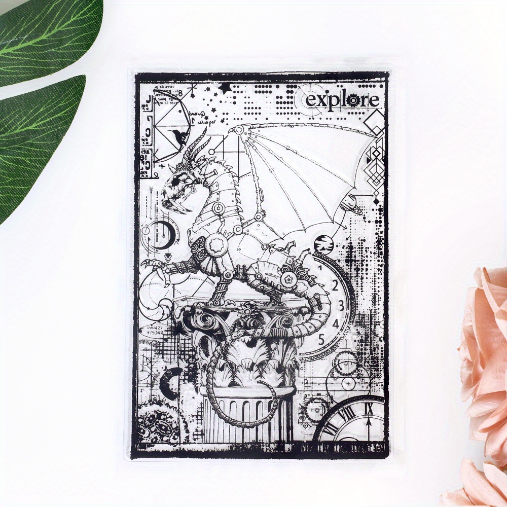 

Mechanical Dragon Clear Silicone Stamp For Scrapbooking, Diy Journal & Card Making - Transparent Square Animal-themed Craft Supplies