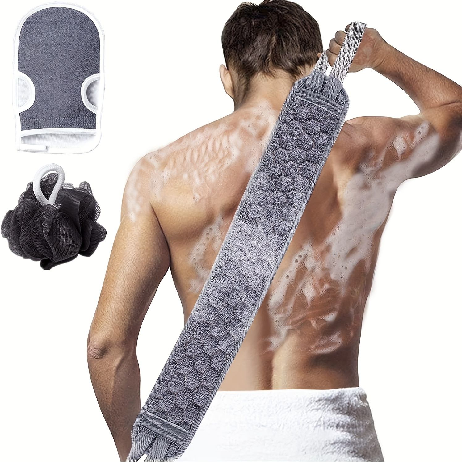 

3pcs/set Exfoliating Body Scrubber Set - Back Scrubber, Bath Glove, Shower Sponge Loofah - Deep Clean, Revitalize Skin