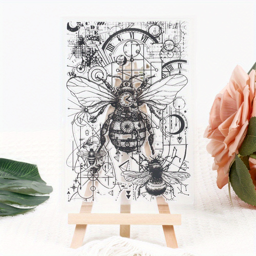 

Mechanical Bee Clear Silicone Stamp For Scrapbooking, Diy Journal & Card Making - Transparent Square Animal-themed Craft Stamp
