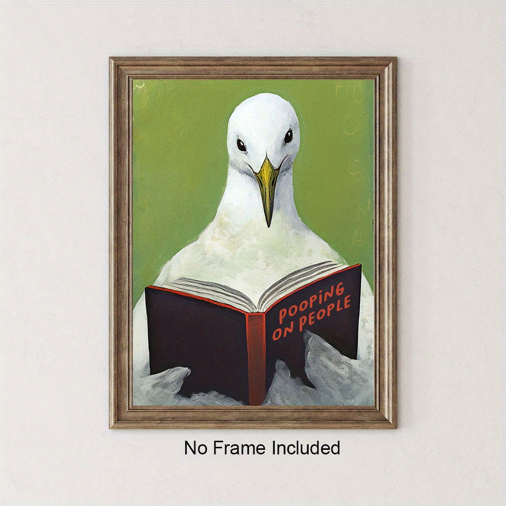 

Seagull Reading "pooping On People" Canvas Print, Humorous Wall Art Decor, Unframed 11.8x15.7 Inch Poster For Bathroom, Living Room, Bedroom