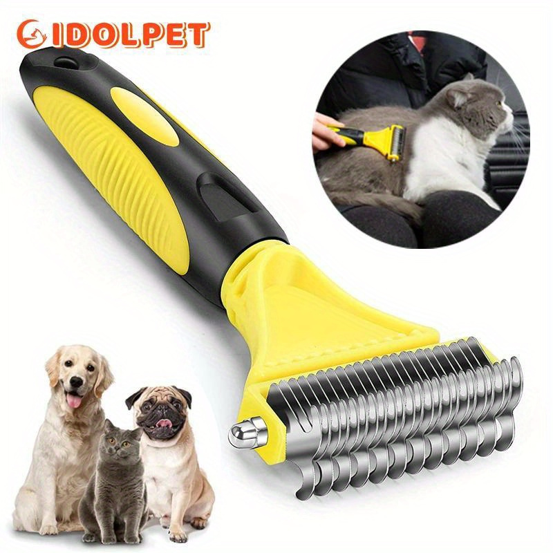 

Dual-sided Pet Grooming Brush - Stainless & Cat Deshedding Comb With Safety , Removes Mats, &