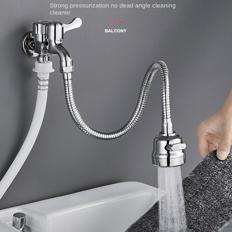 

1pc Flexible Stainless Steel Faucet Extender - Splash-proof Head With Bendable Extension Tube For Balcony Mop Sink Connection