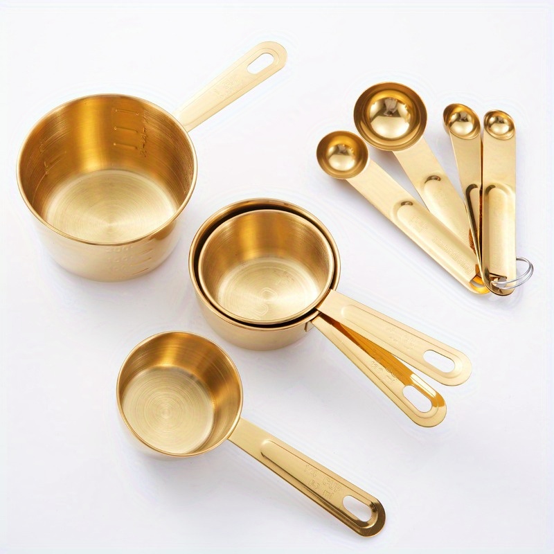 

8pcs, Golden Measuring Cups And Spoons Set - Stackable, Stylish, Sturdy 8-piece Golden Measuring Spoons Set - Cute Measuring Cup Set, Accessories, Utensils Eid Decor