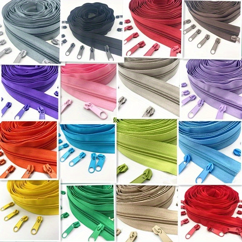 

Ruban de Fermeture Éclair en Nylon Premium 5.4 Yards - Taille #5, Couleurs Assorties avec 10 Curseurs Inclus pour Couture DIY & Artisanat.