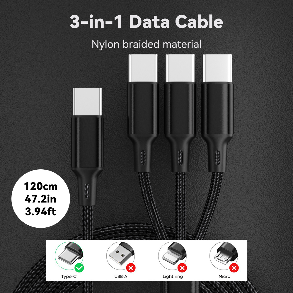 

compact" 6a Super Fast Charge 3-in-1 Usb C To Type-c Multi-function Data Cable