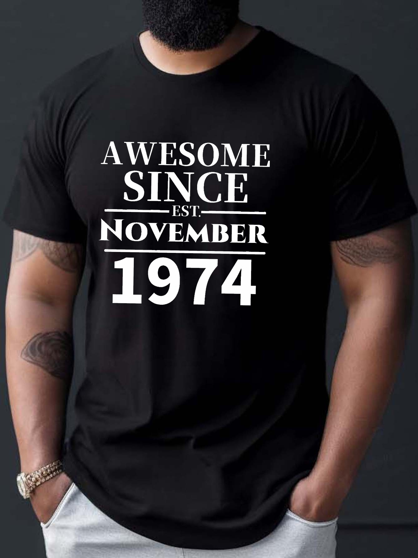 AWESOME SINCE NOVEMBER 1974 Print Tee Shirt, Tees For Men, Casual Short Sleeve T-shirt For Summer