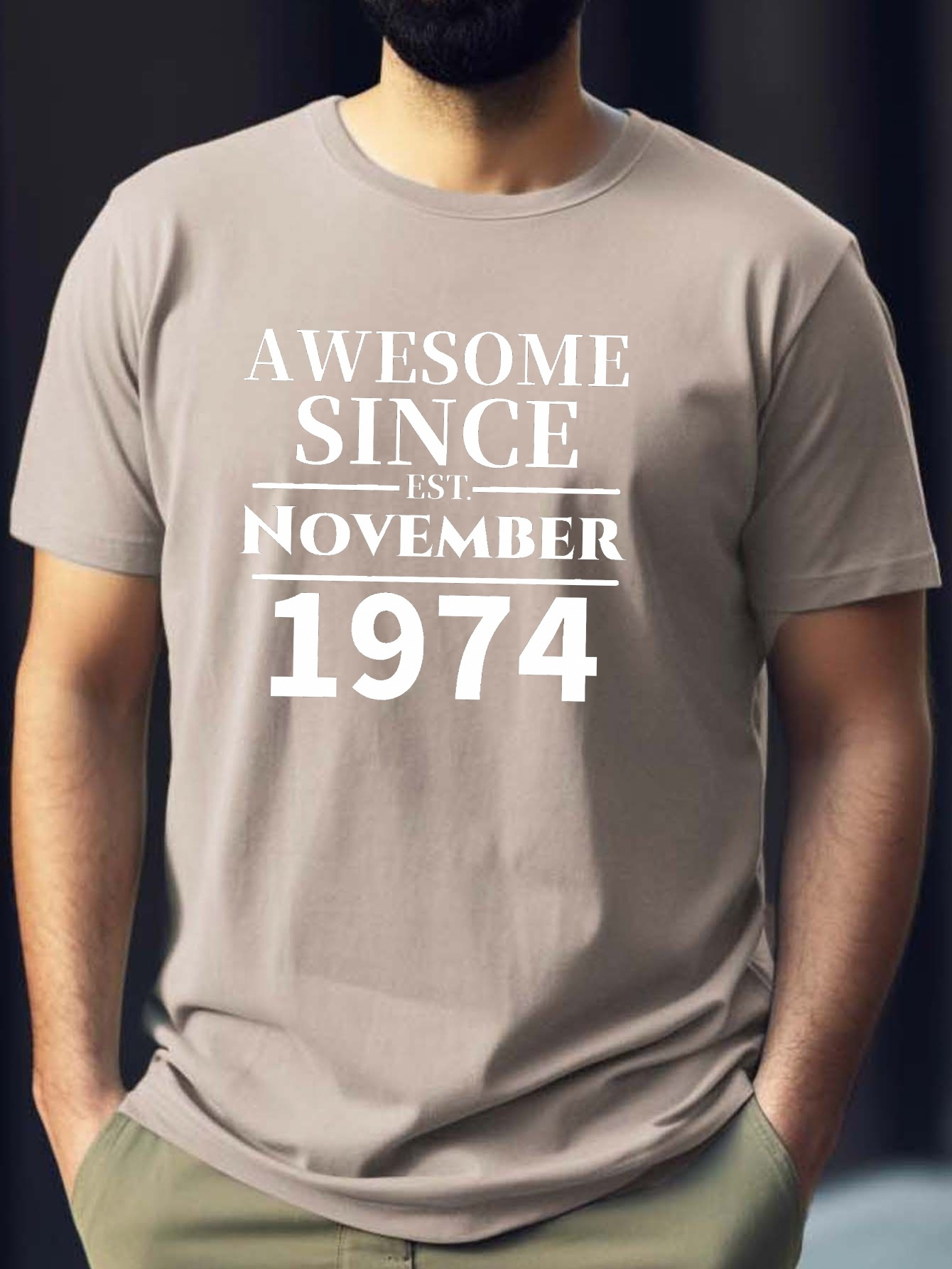 AWESOME SINCE NOVEMBER 1974 Print Tee Shirt, Tees For Men, Casual Short Sleeve T-shirt For Summer