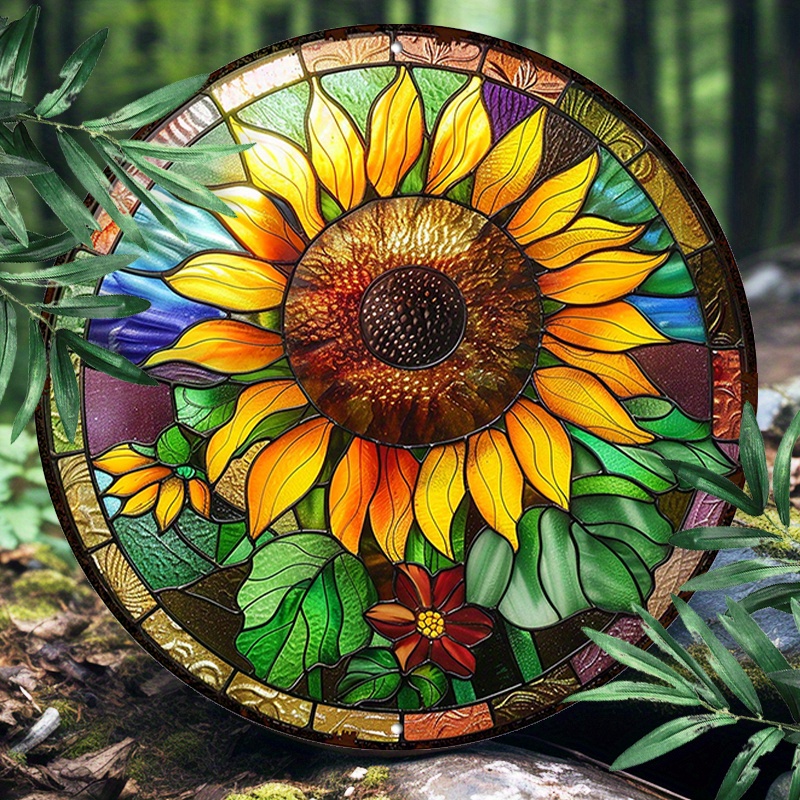 

1pc Waterproof Uv Resistant Sunflower Aluminum Metal Art Sign - 8x8inch Round Decorative Wall Decor For Restaurant Or Home