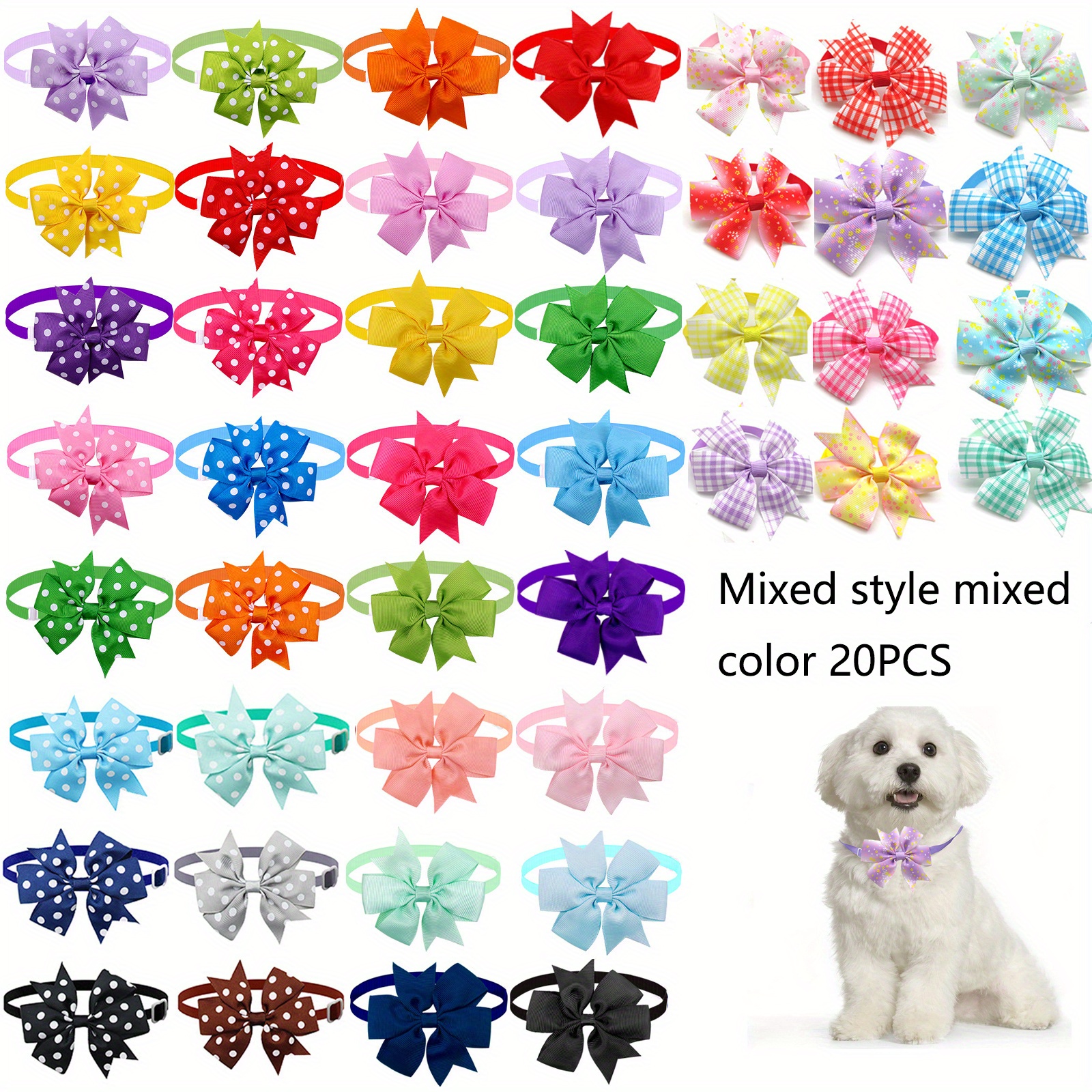 

20-piece Adjustable Pet Bow Ties - Floral & For Dogs And Cats, Polyester