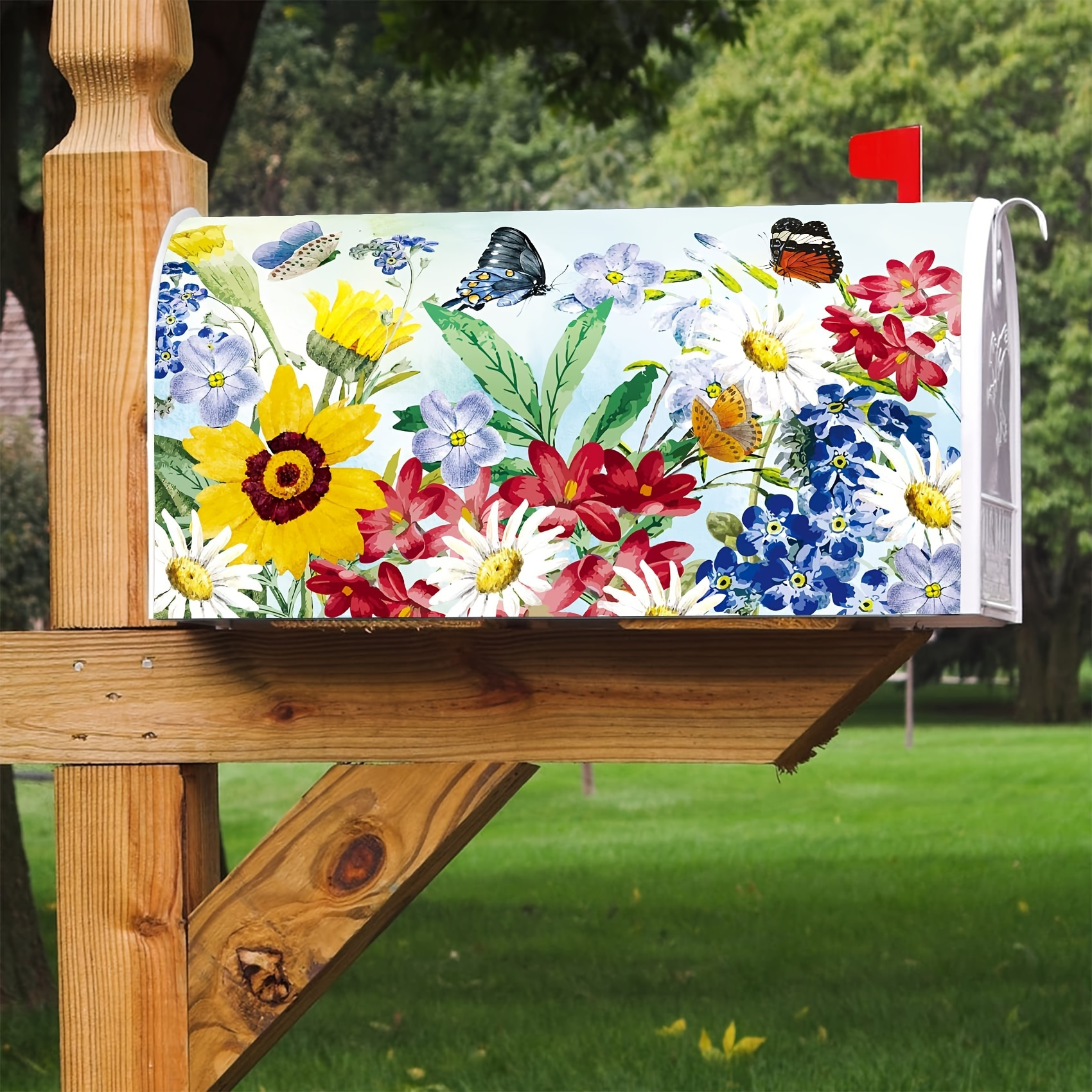 

Vibrant Spring-summer Floral & Mailbox Cover, Outdoor Decoration, Standard Size 21"x18", Magnetic, Weather-resistant Material, Fits Most Mailboxes