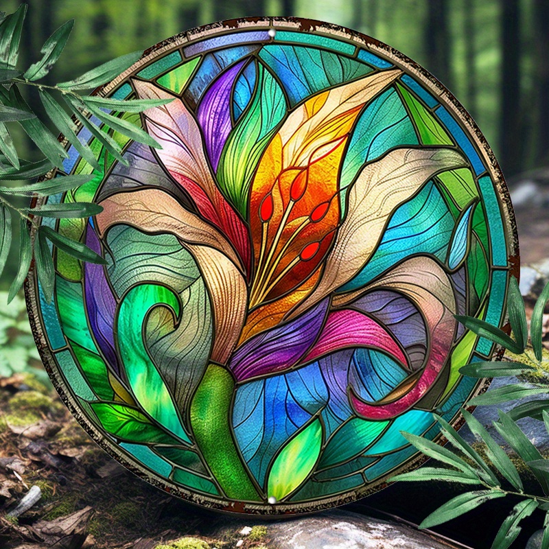 

1pc Round Aluminum Art Nouveau Lily Leaf Metal Wall Sign - Waterproof And Uv Resistant 8x8 Inch Decor For Restaurant Or Room