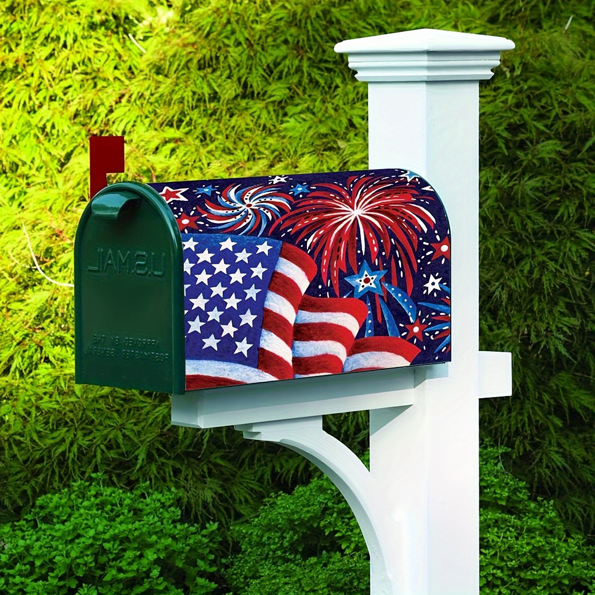 

1pc, Patriotic Magnetic Mailbox Cover, Jit Independence Day Themed, Outdoor Yard Decor, Star-spangled Banner & Fireworks Design, Fits Standard Mailboxes, 20.8x18.11 Inches, Seasonal Spring Decor